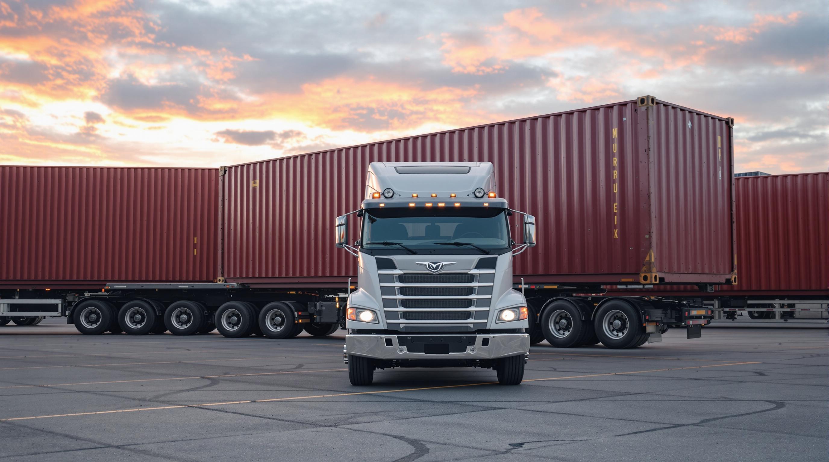 D Chunst vo de LKW-Manöver mit Container uf de Beene